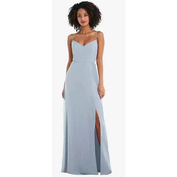 After Six NWT Light Blue Tie-Back Cutout Maxi Dress Side Slit Formal Sexy 16 - Picture 1 of 8